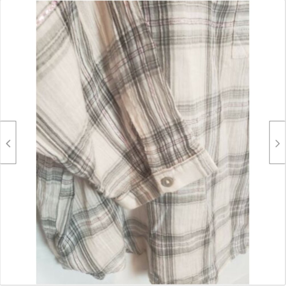 Lucky Brand Plaid Button Front Oversize Top - Picture 3 of 6